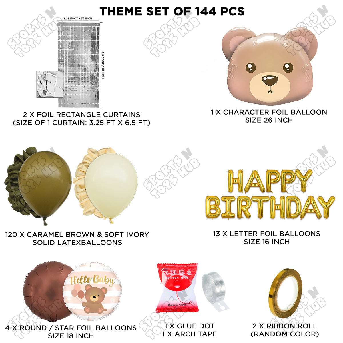 Bear Face Foil Balloon Set With Happy Birthday Foil Letter Arch Theme