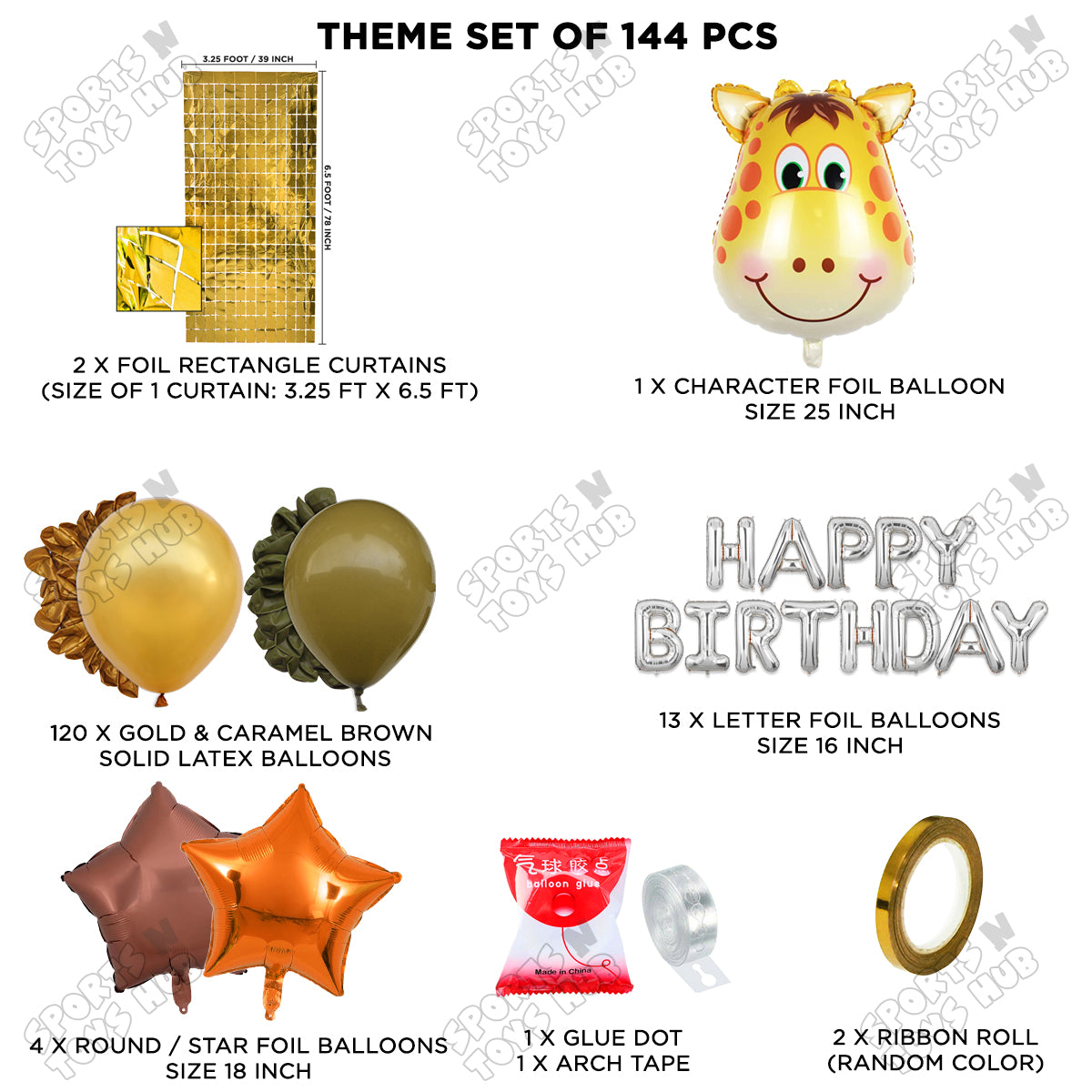 Jungle Safari Giraffe Face Foil Balloon With Happy Birthday Foil Letter Arch Theme