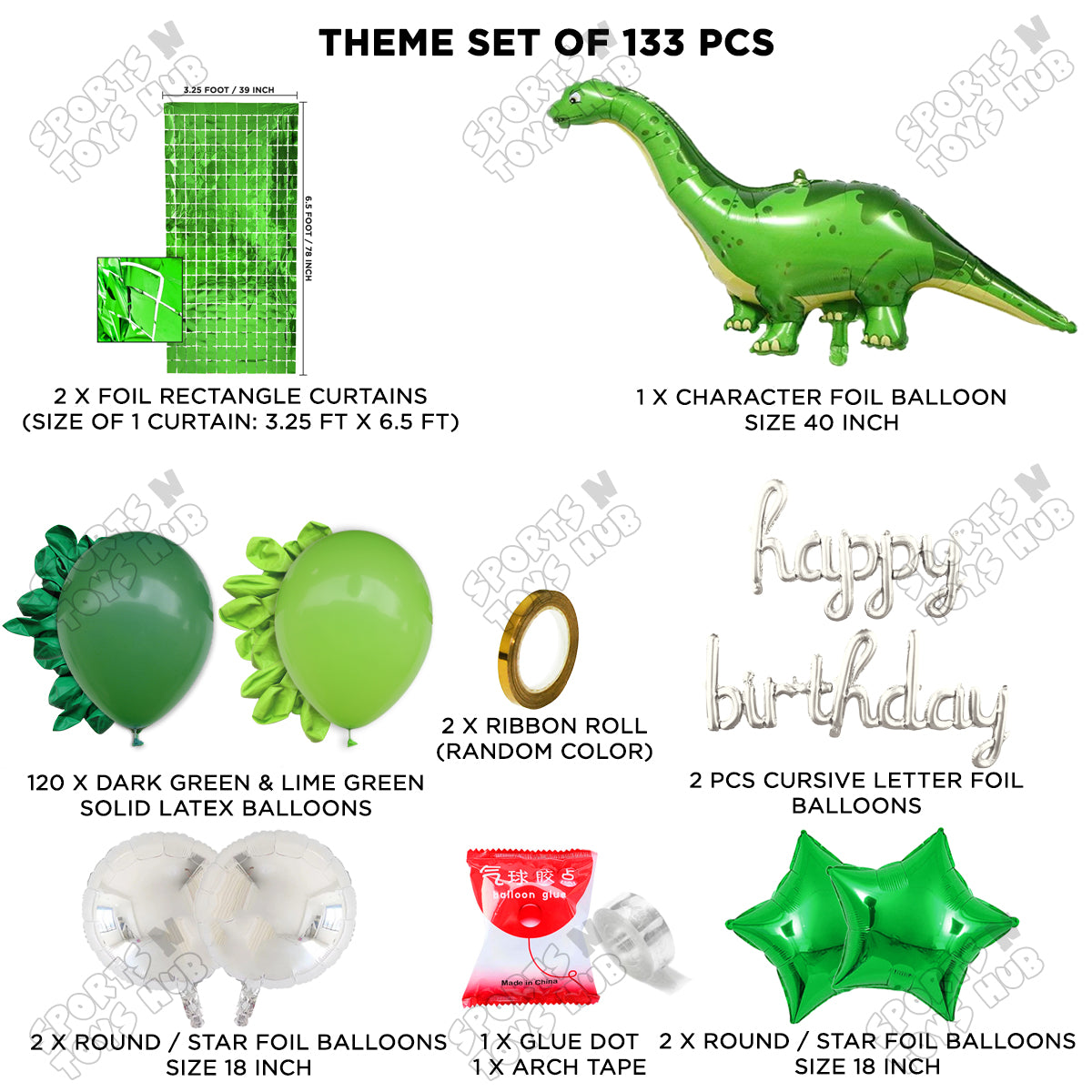 Jumbo Apatosaurus Green Dino Cursive Foil Letter Balloon Arch Theme