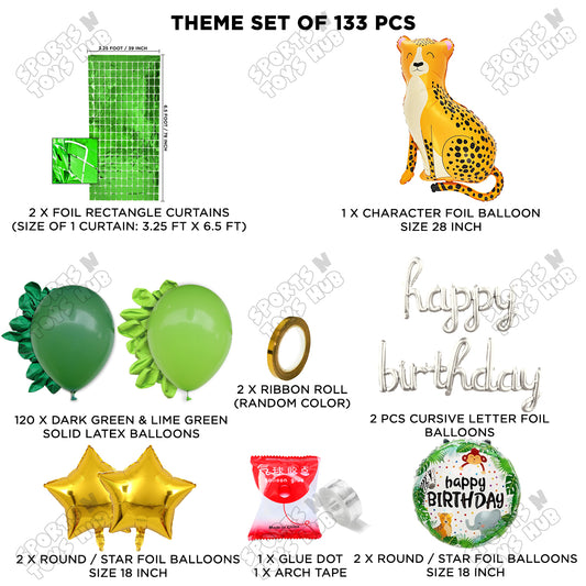Jungle Safari Leopard Foil Balloon Set With Happy Birthday Cursive Foil Letter Arch Theme