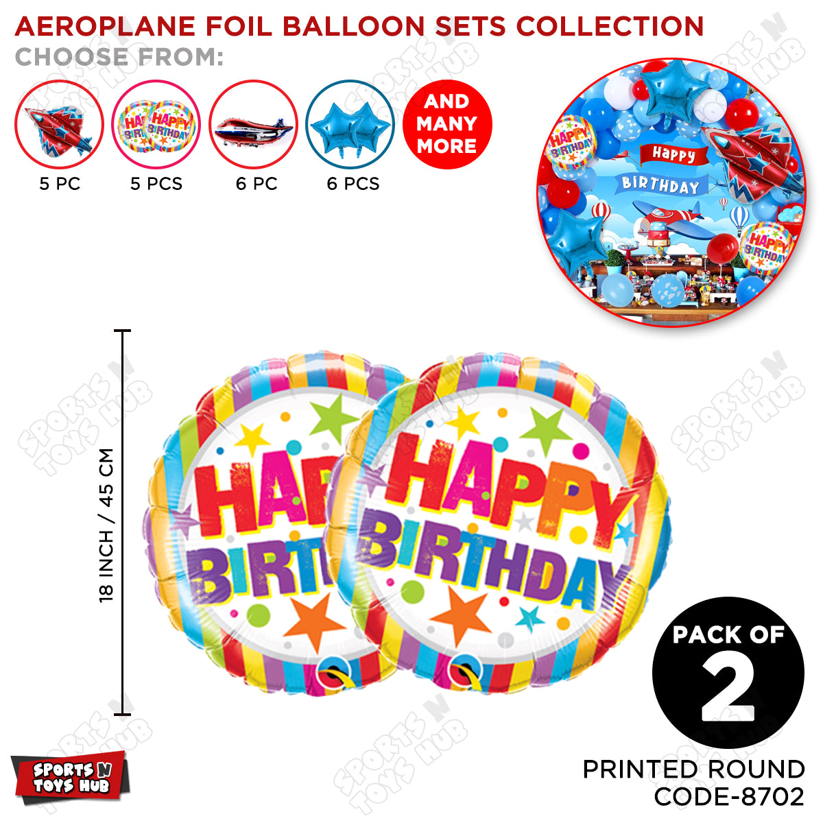 HBD Printed Round Foil Balloon - 2 Pcs