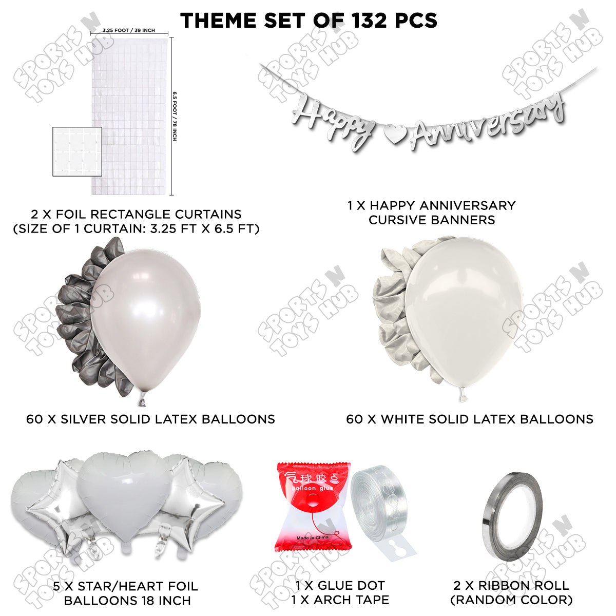 Happy Anniversary Silver Cursive Banner Arch Theme Collection