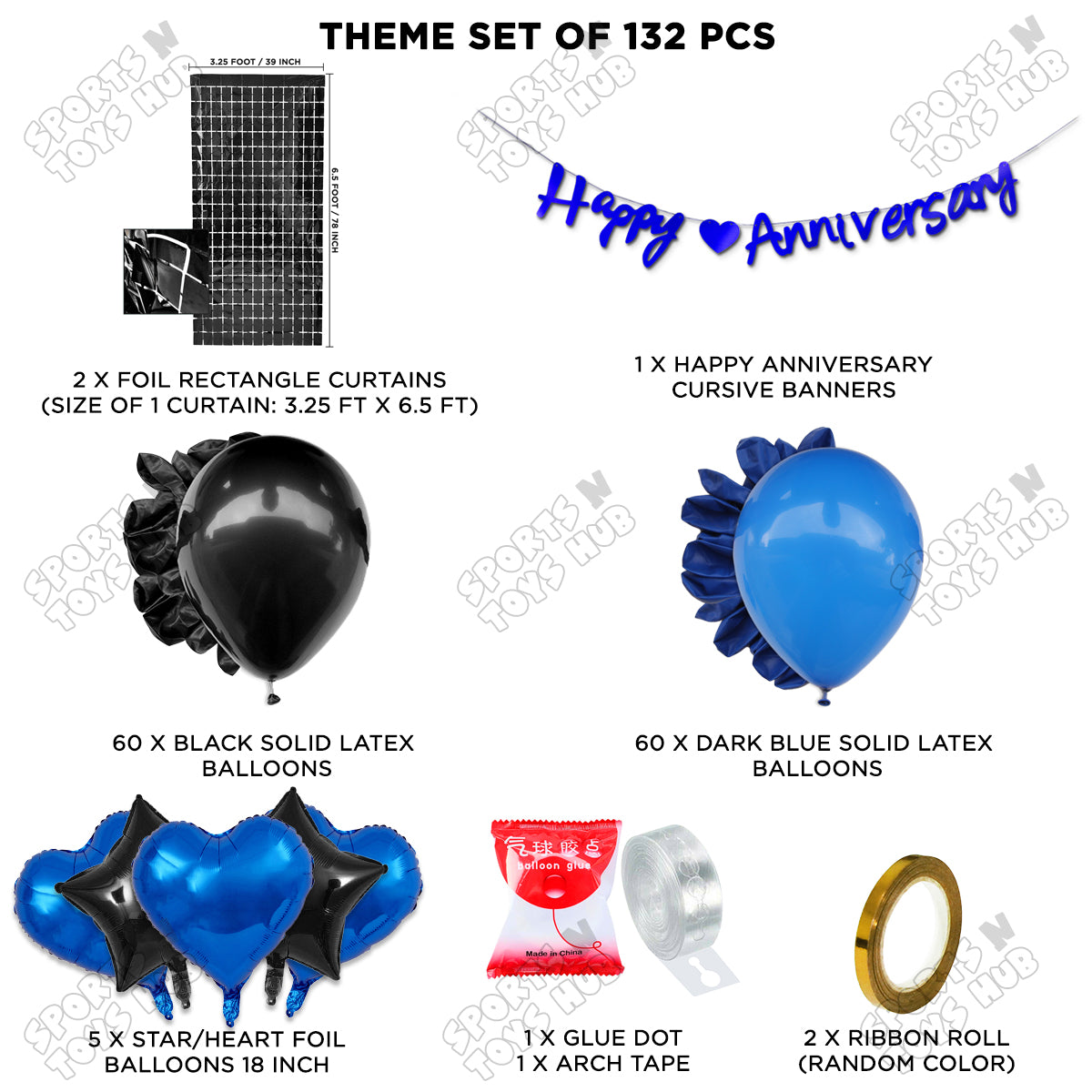 Happy Anniversary Blue Cursive Banner Arch Theme Collection