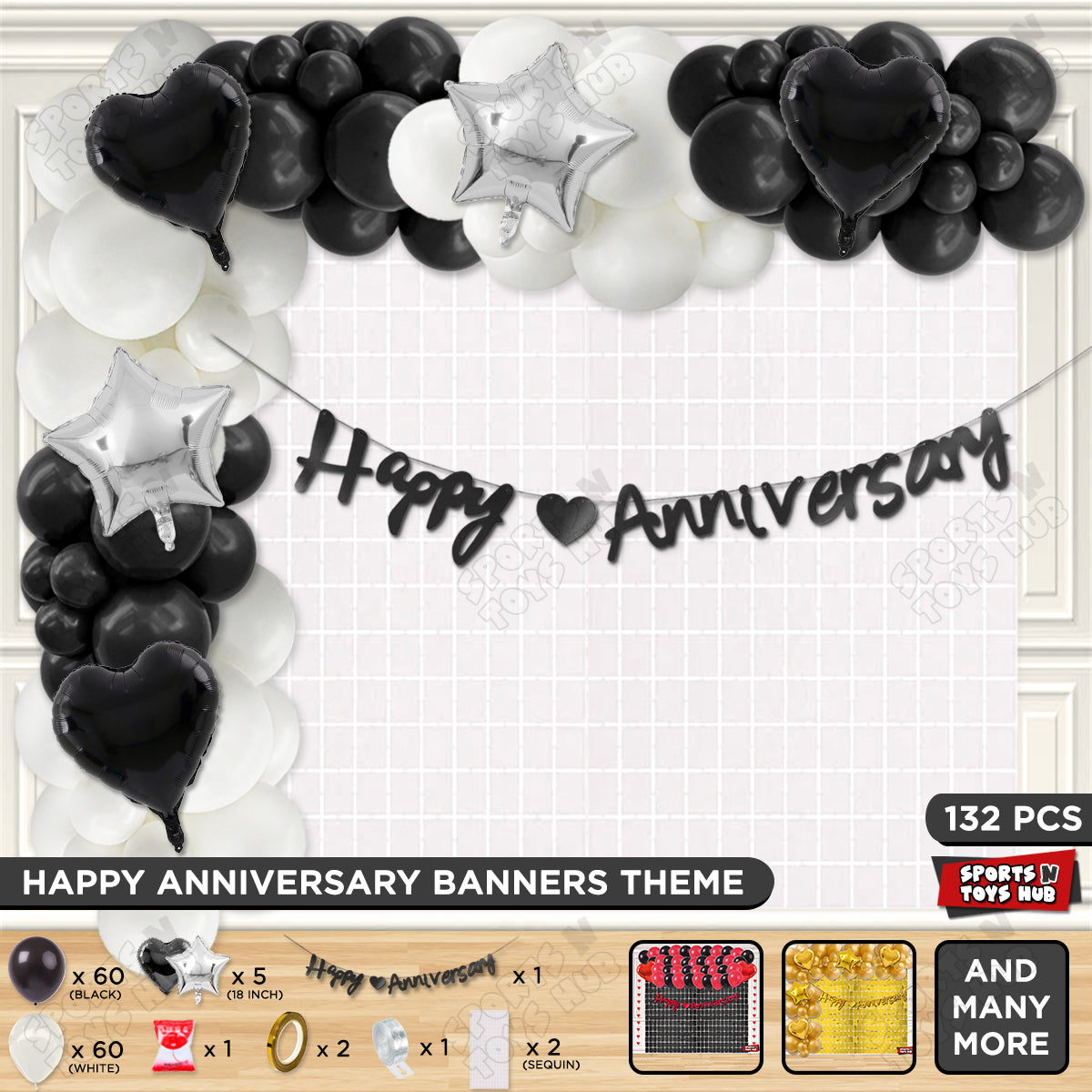 Happy Anniversary Black Cursive Banner Arch Theme Collection