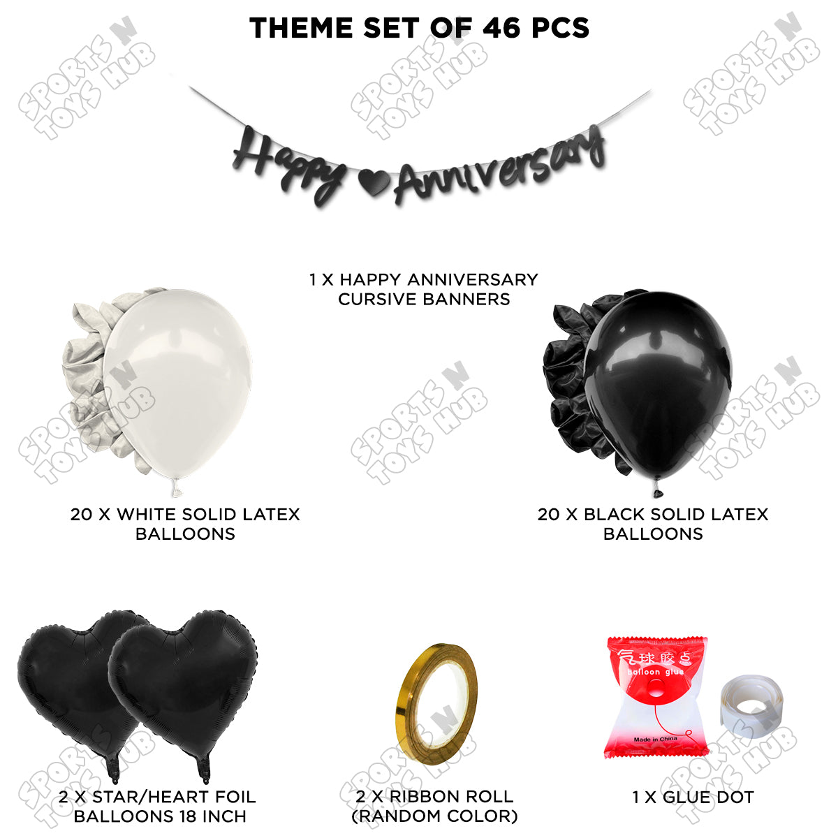 Happy Anniversary Black Cursive Banner Garland Theme Collection