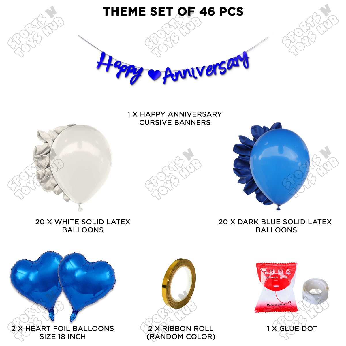 Happy Anniversary Blue Cursive Banner Garland Theme Collection