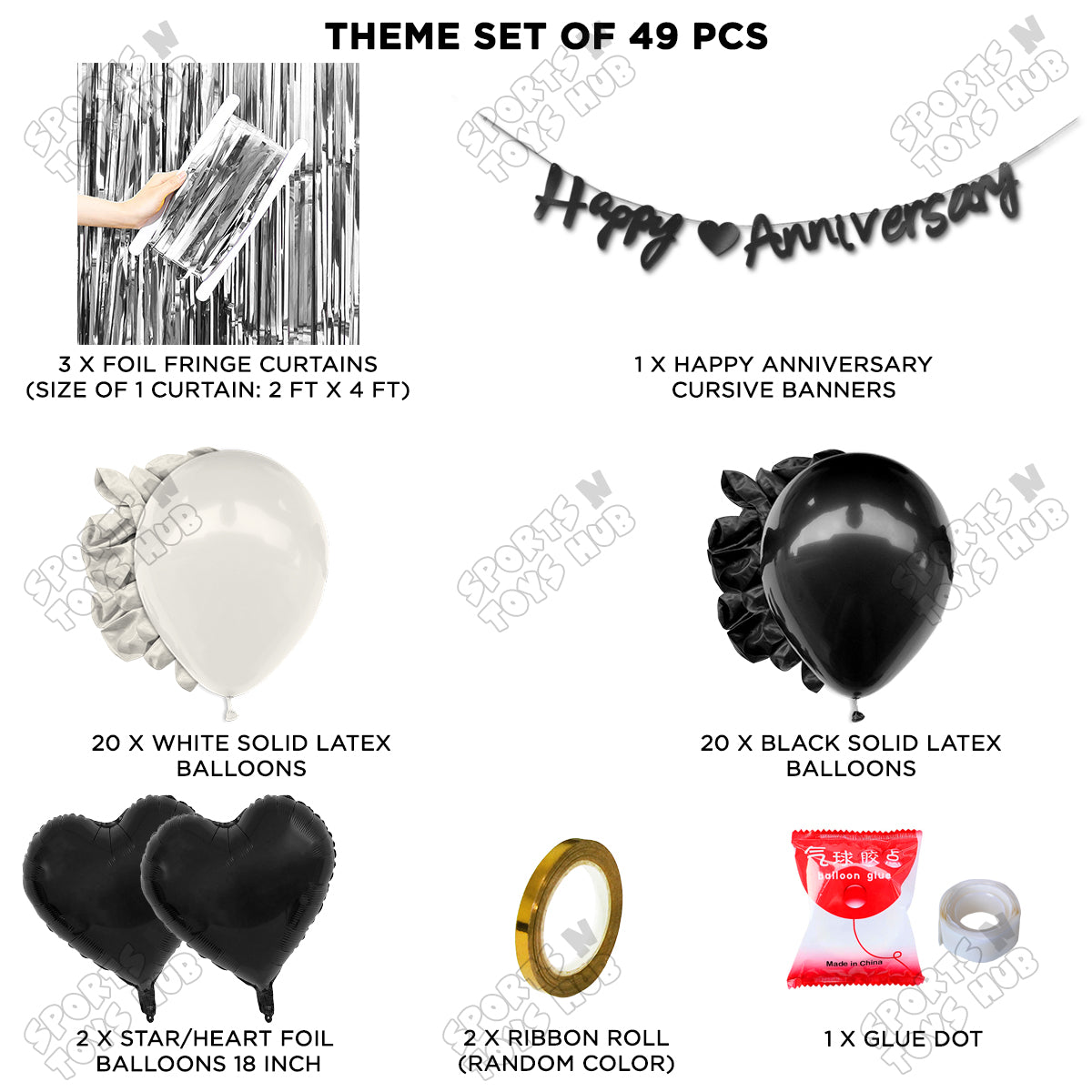 Happy Anniversary Black Cursive Banner Curtain Theme Collection