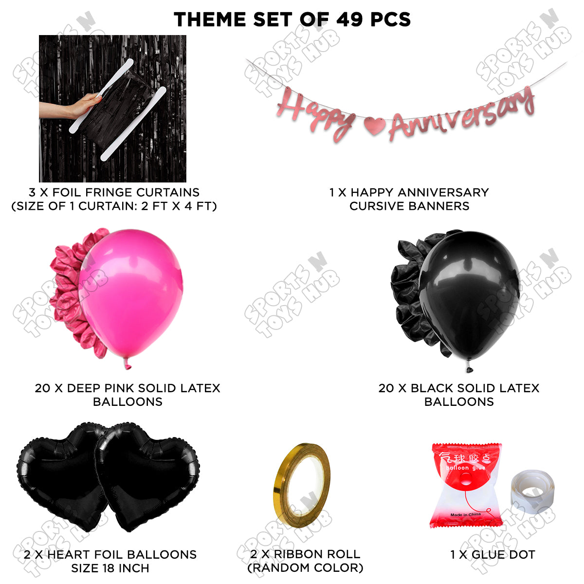 Happy Anniversary Pink Cursive Banner Curtain Theme Collection