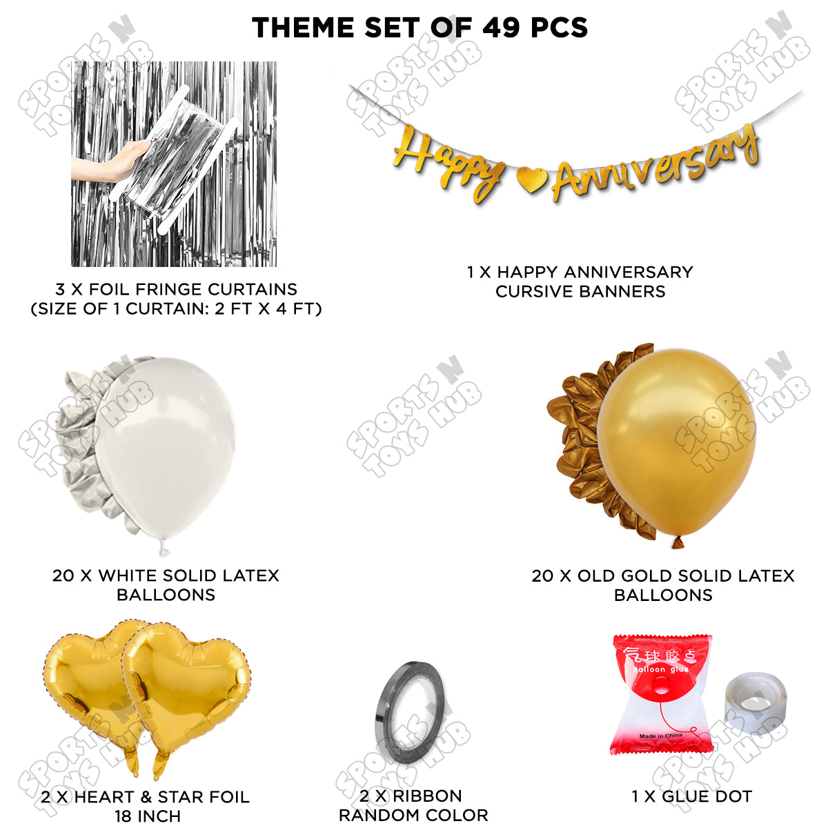 Happy Anniversary Gold Cursive Banner Curtain Theme Collection