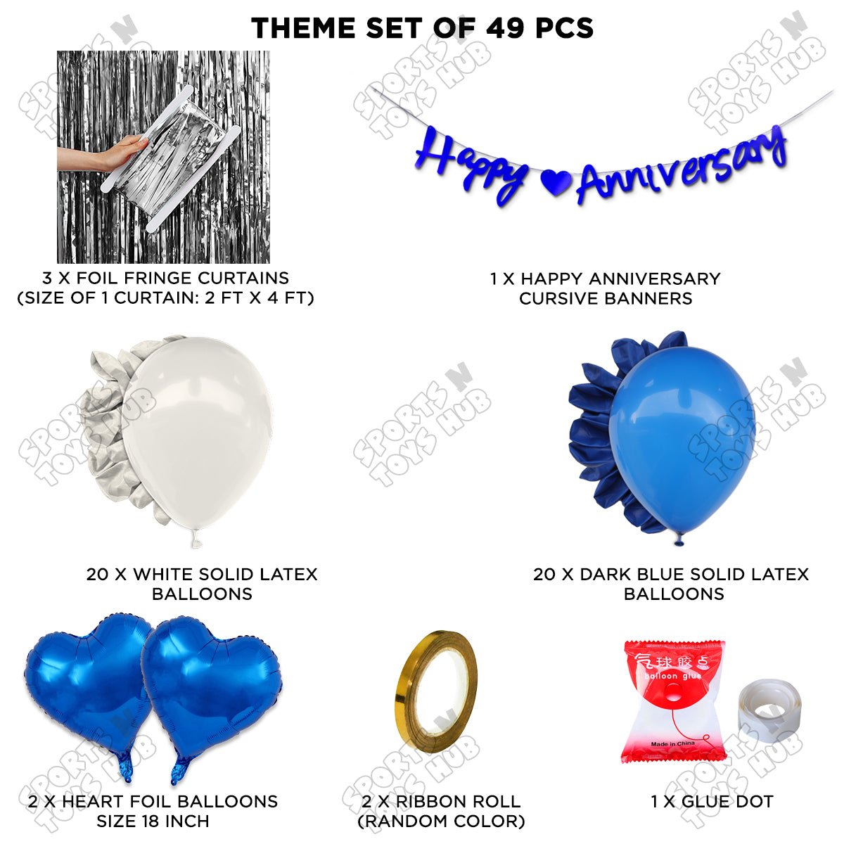 Happy Anniversary Blue Cursive Banner Curtain Theme Collection