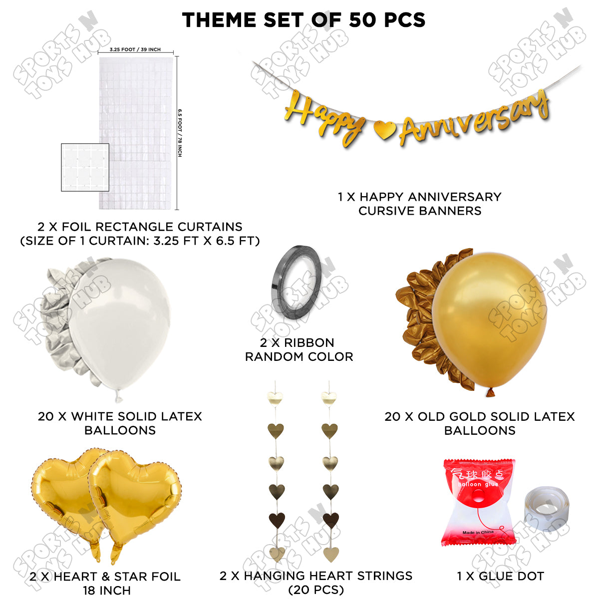 Happy Anniversary Gold Cursive Banner Rectangle Curtain Theme Collection