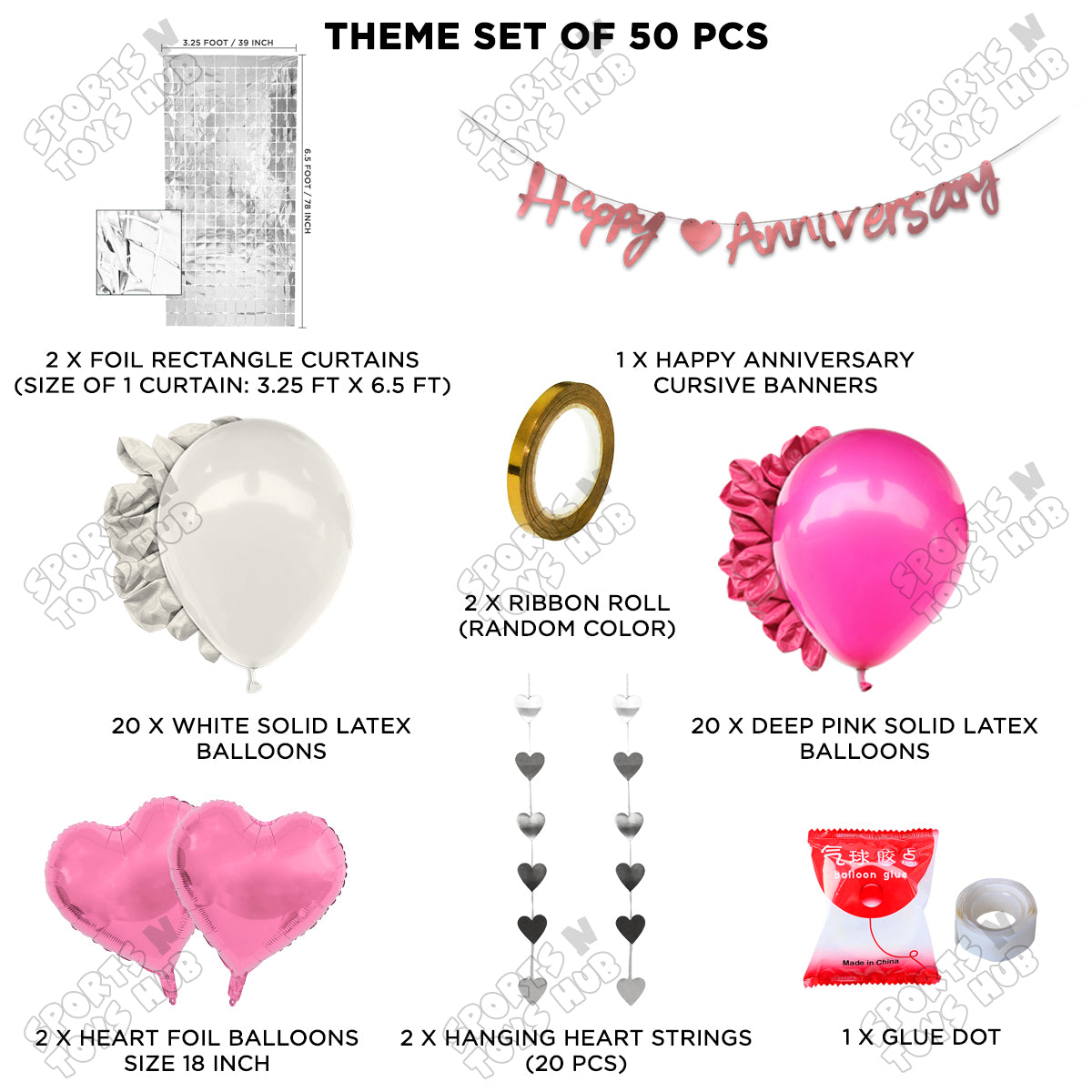 Happy Anniversary Pink Cursive Banner Rectangle Curtain Theme Collection