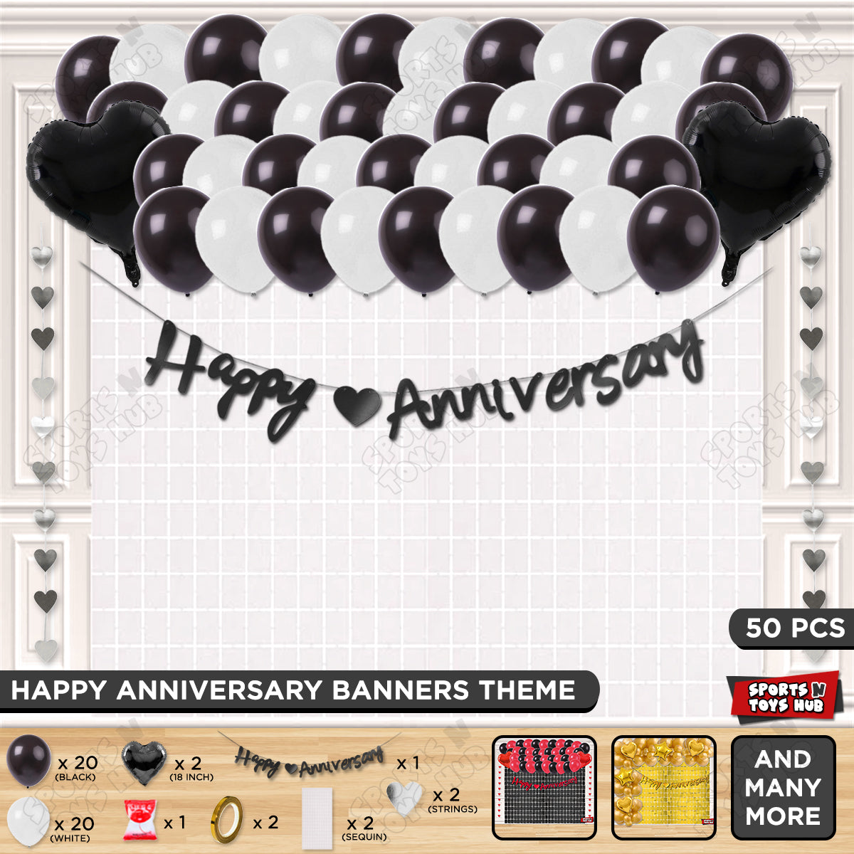 Happy Anniversary Black Cursive Banner Rectangle Curtain Theme Collection