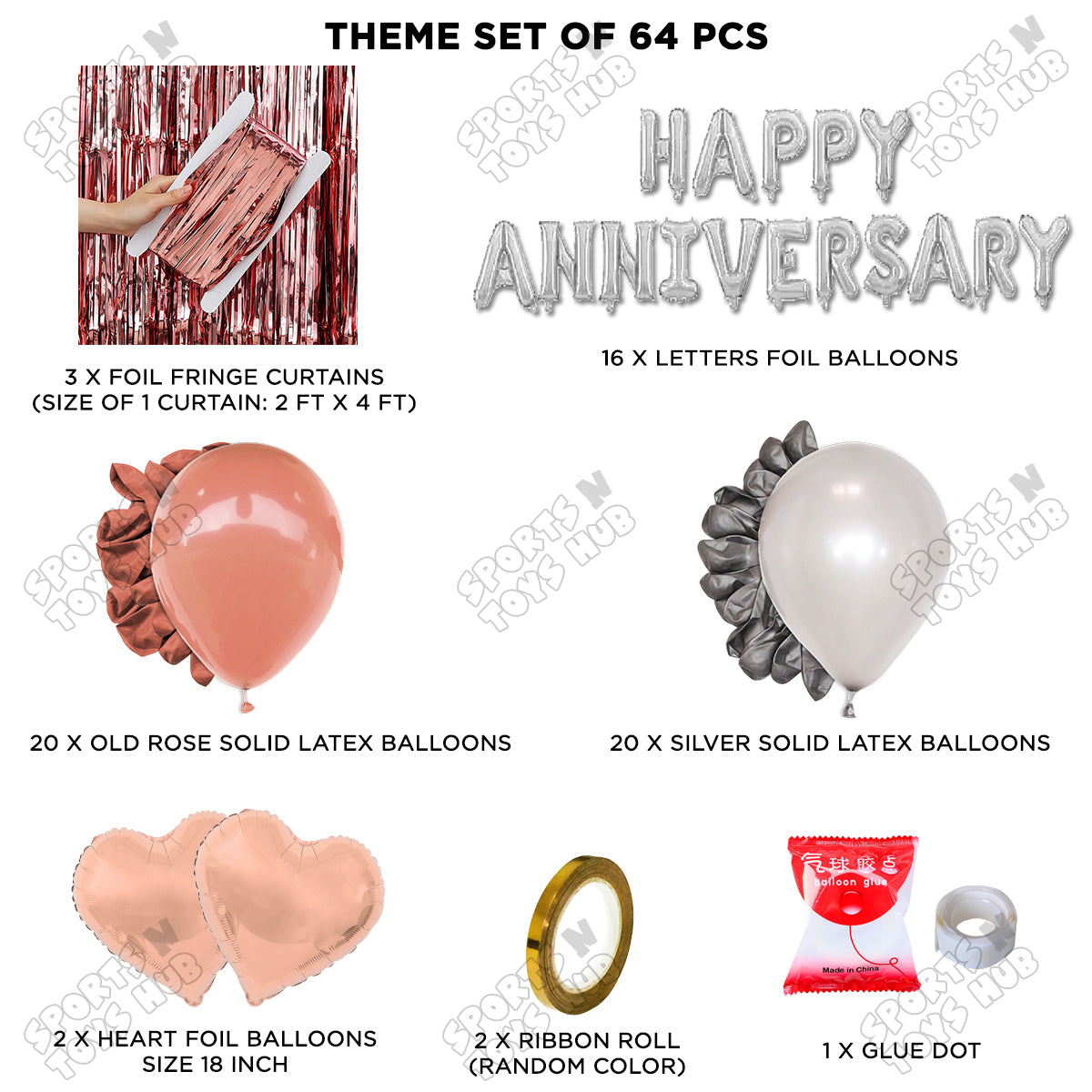 Happy Anniversary Silver Foil Letter Curtain Theme Collection