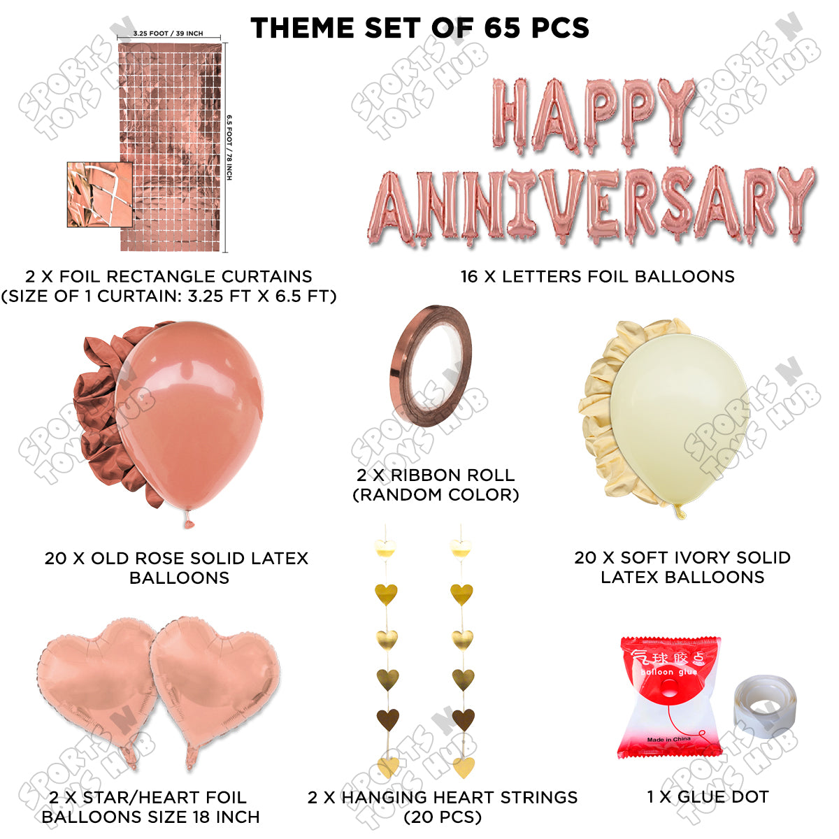 Happy Anniversary Rose Gold Vintage Foil Letter Rectangle Curtain Theme Collection