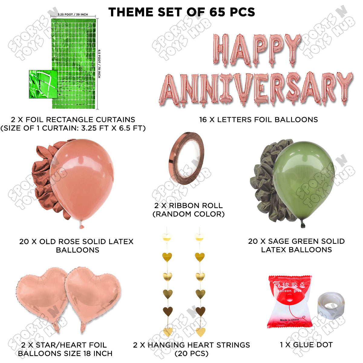 Happy Anniversary Rose Gold Vintage Foil Letter Rectangle Curtain Theme Collection