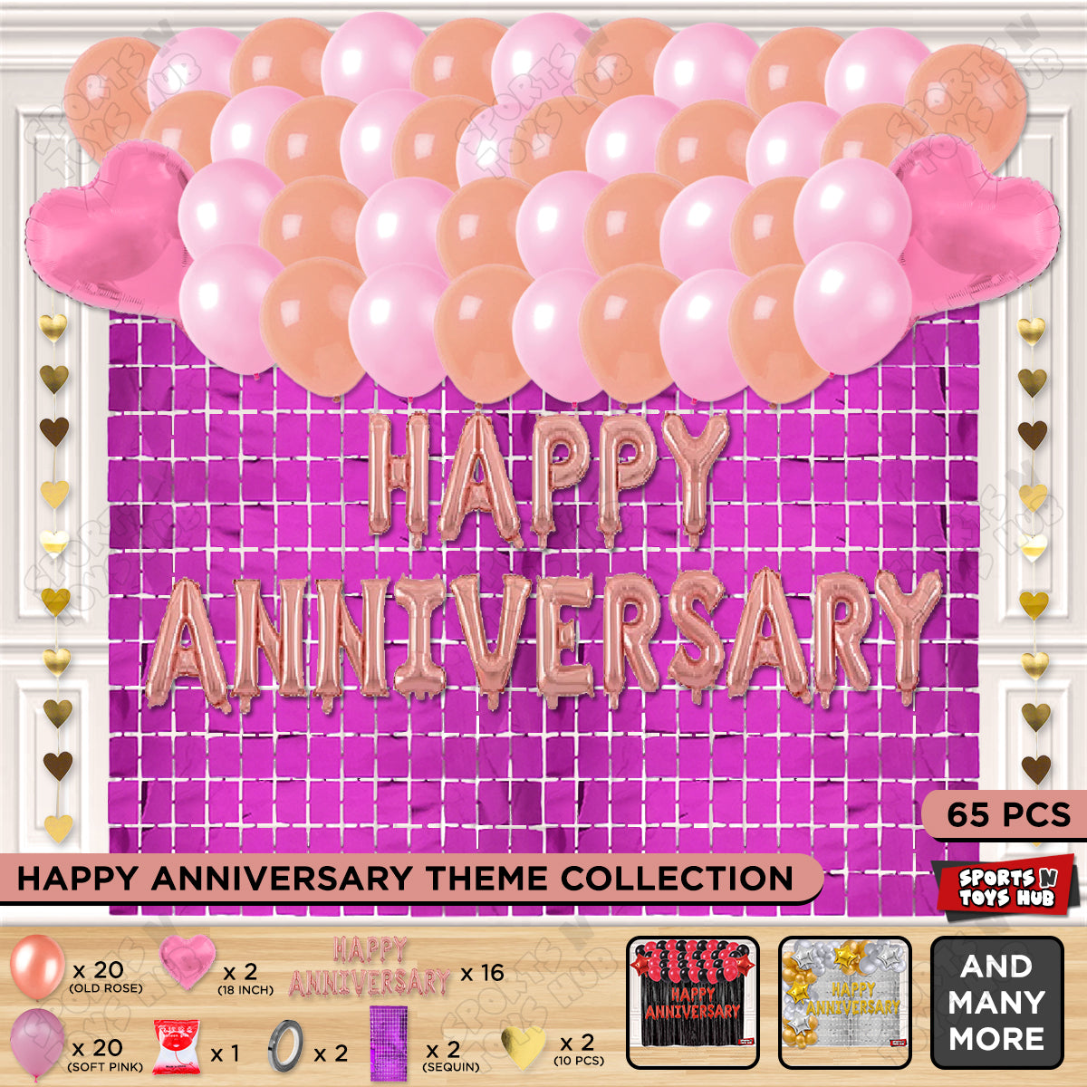 Happy Anniversary RoseGold Foil Letter Rectangle Curtain Theme Collection
