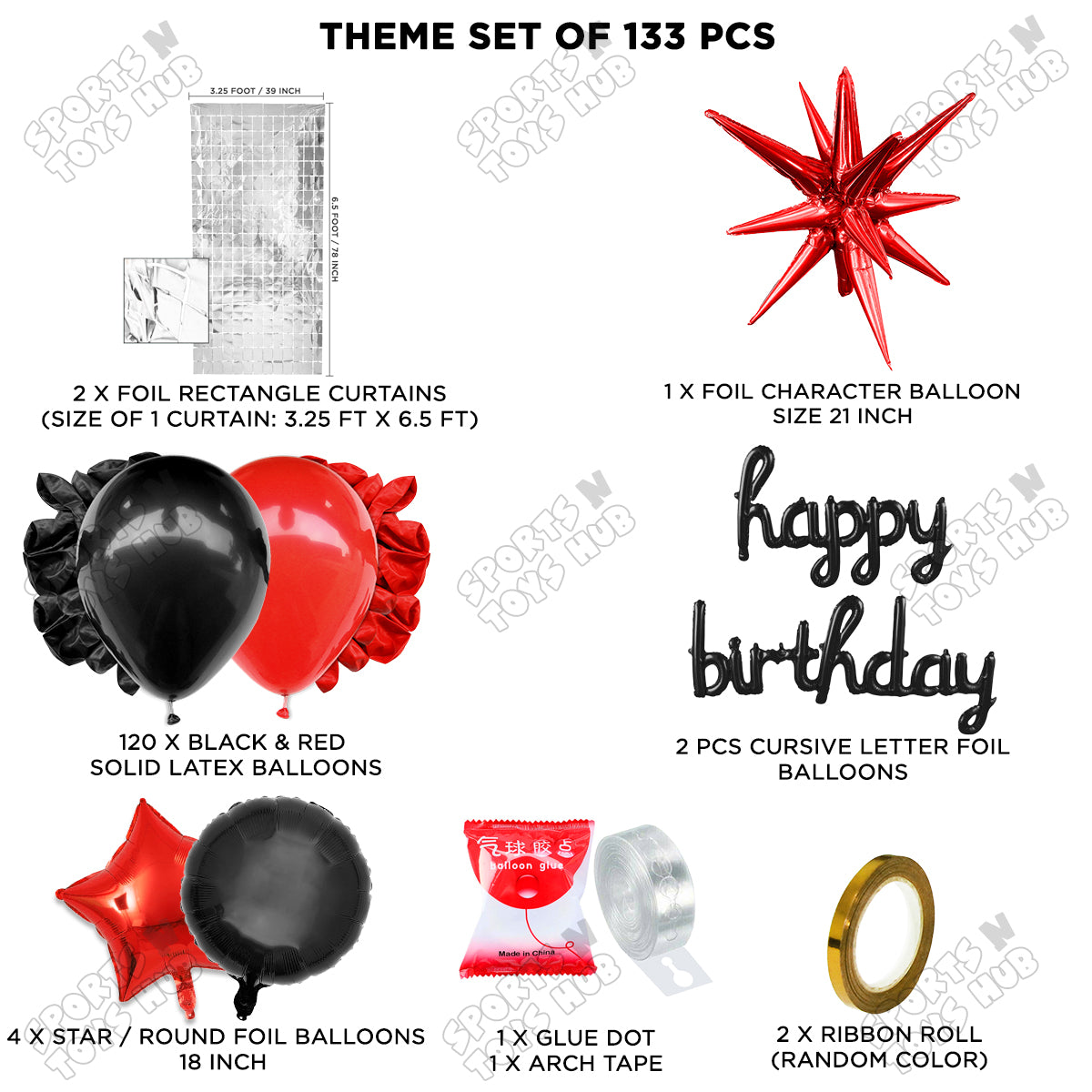 Brust Star Red Color Foil Balloon Set With Happy Birthday Cursive Foil Letter Balloon Arch Theme