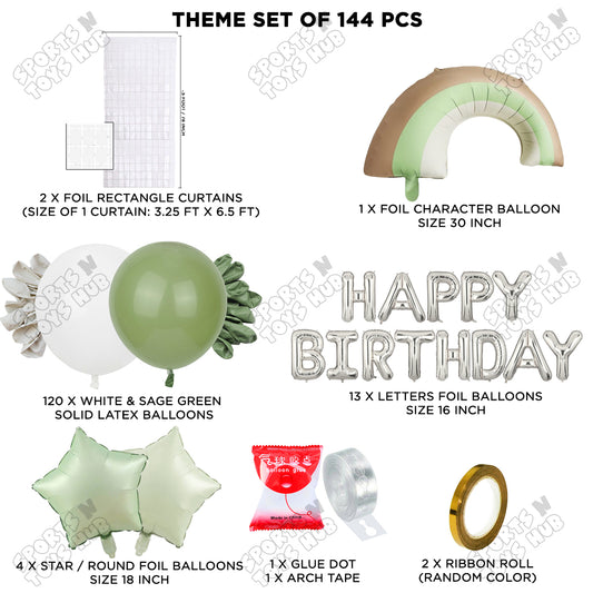 Pastel Green Matte Color Rainbow Set With Happy Birthday Foil Letter Balloon Arch Theme