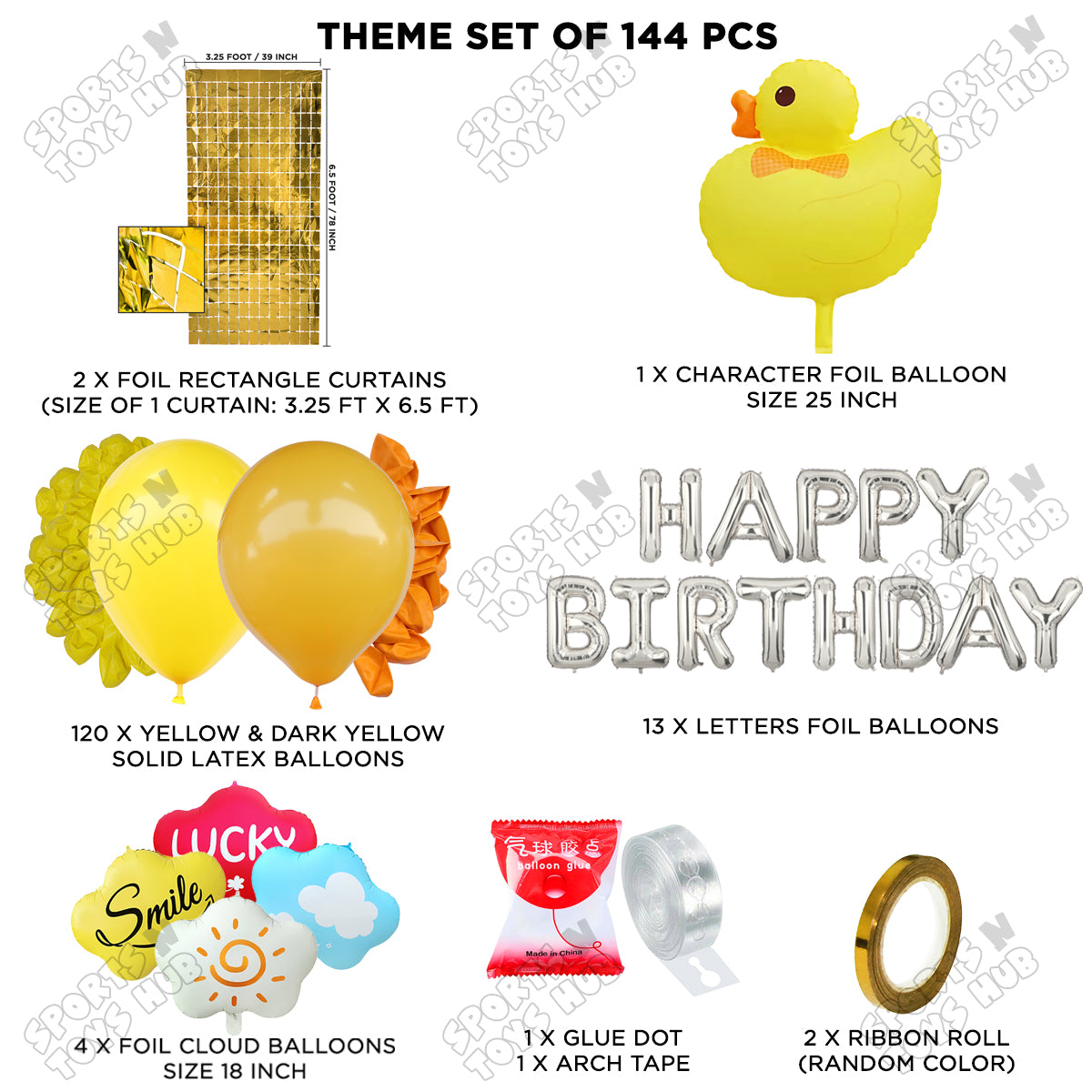 Cartoon Duck Character Theme Foil Balloon Set With Happy Birthday Foil Letter Arch Theme