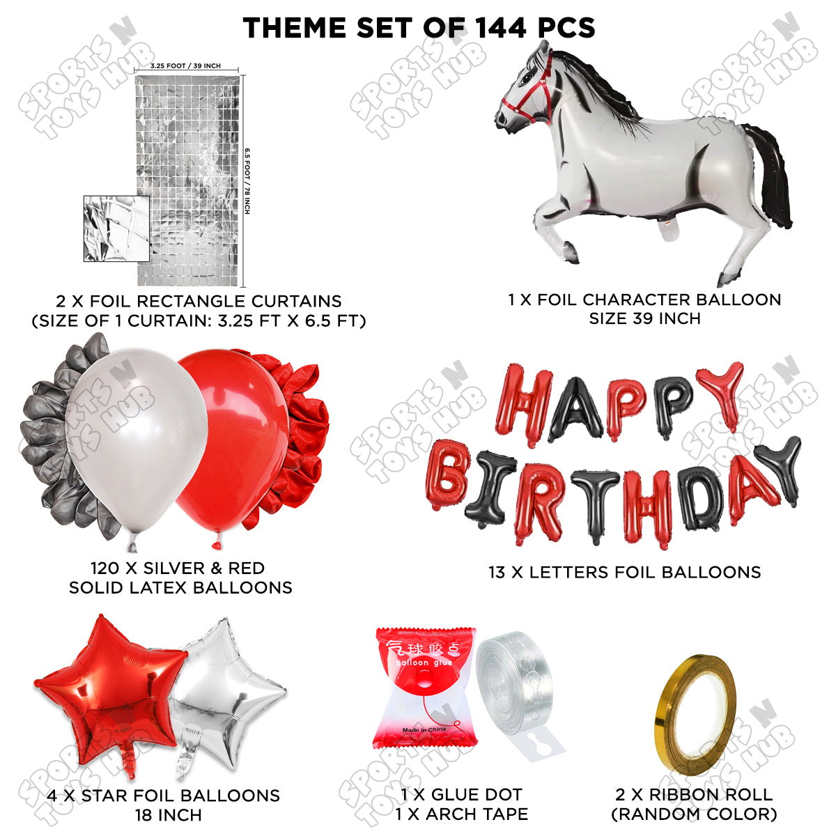 Cartoon White Horse Theme Foil Balloon Set with Happy Birthday Foil Letter Arch Theme