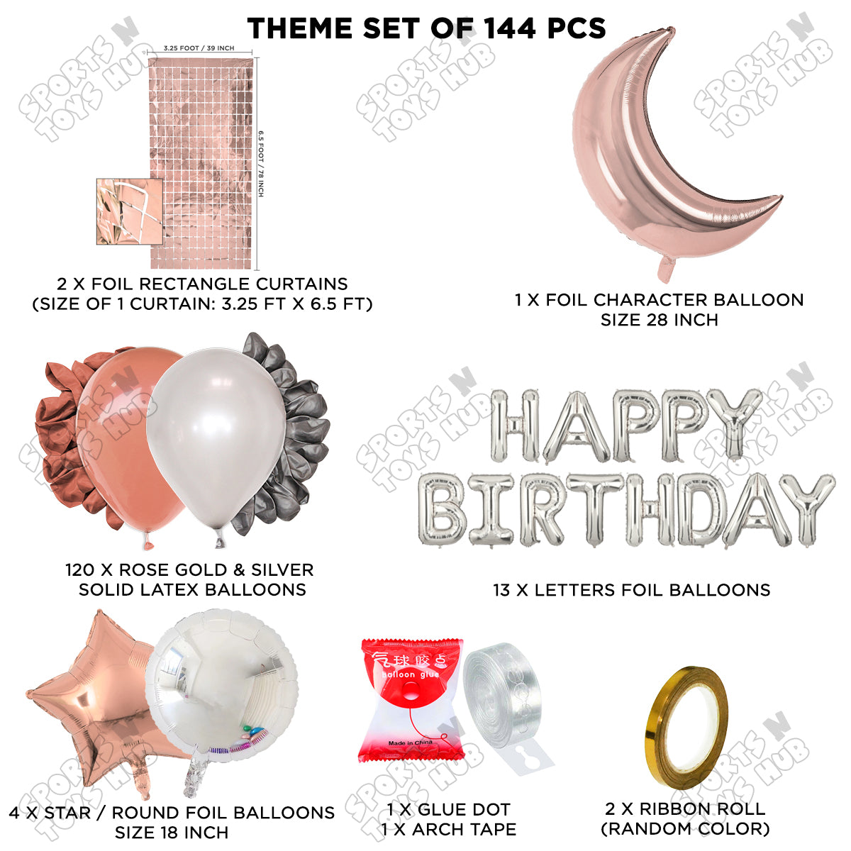 Crescent Moon Rosegold Color Foil Balloon Set With Happy Birthday Foil Letter Balloon Arch Theme
