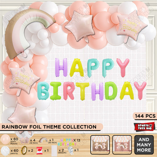 Pastel Pink Matte Color Rainbow Set With Happy Birthday Foil Letter Balloon Arch Theme