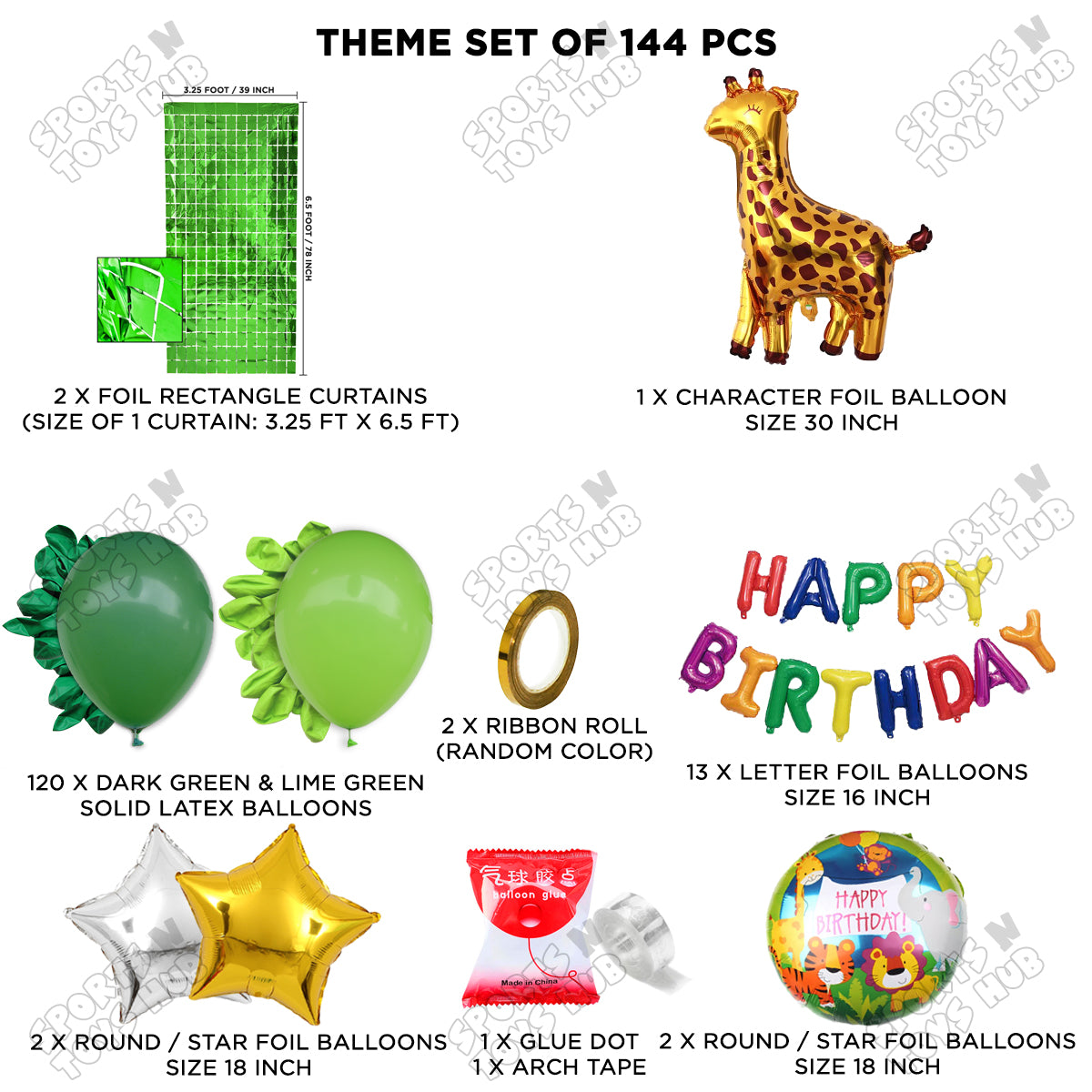 Giraffe Jungle Safari Foil Balloon With Happy Birthday Foil Letter Arch Theme