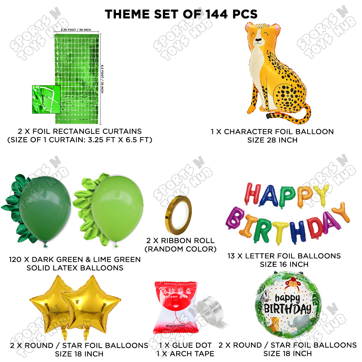 Jungle Safari Leopard Foil Balloon Set With Happy Birthday Foil Letter Arch Theme