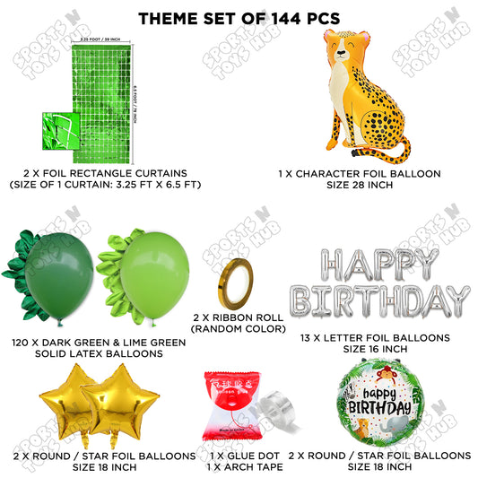 Jungle Safari Leopard Foil Balloon Set With Happy Birthday Foil Letter Arch Theme