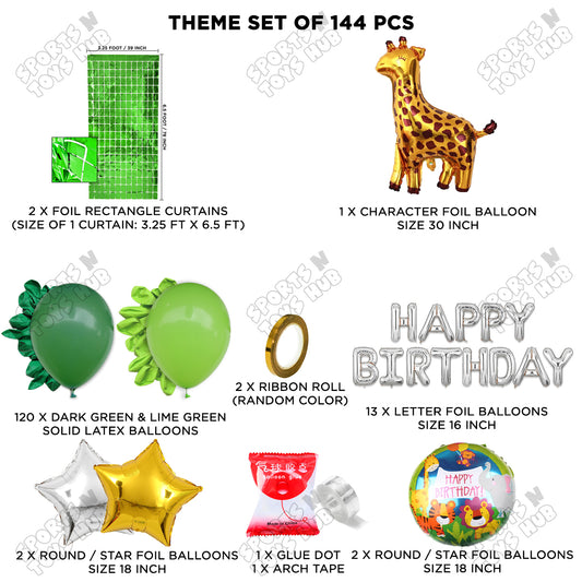 Giraffe Jungle Safari Foil Balloon With Happy Birthday Foil Letter Arch Theme