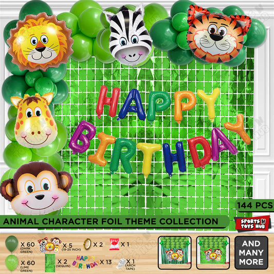 Jungle Safari Animal Character Foil Balloon Set With Happy Birthday Foil Letter Theme
