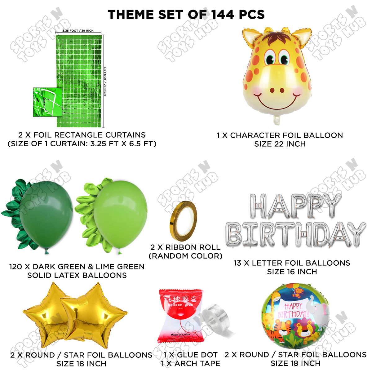 Giraffe Face Jungle Safari Foil Balloon With Happy Birthday Foil Letter Arch Theme