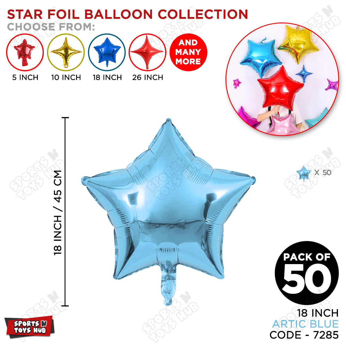 18 Inch - Artic Blue Star Foil Balloon