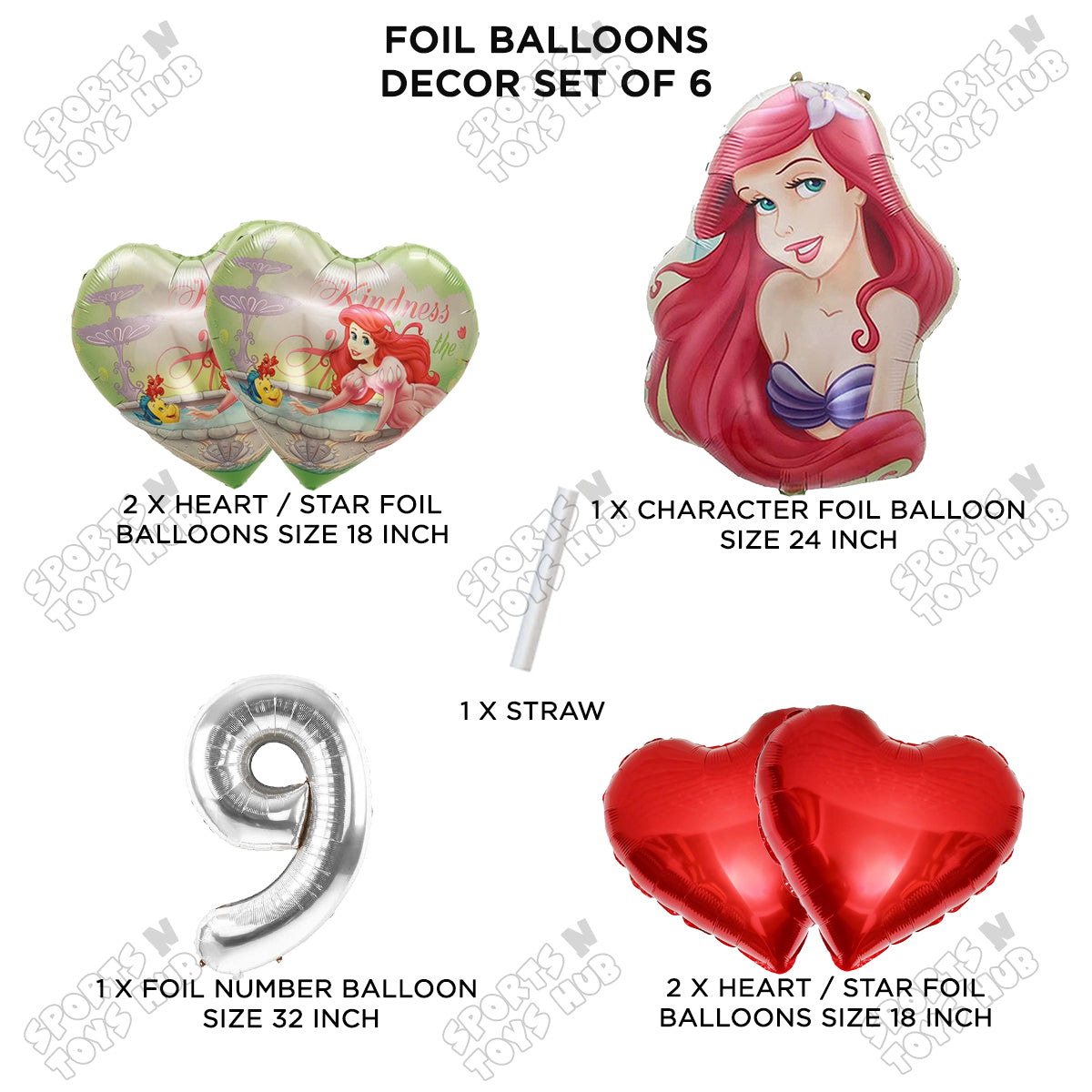 @riel Princess Face Foil Balloon Set With Number Collection - Pack Of 6