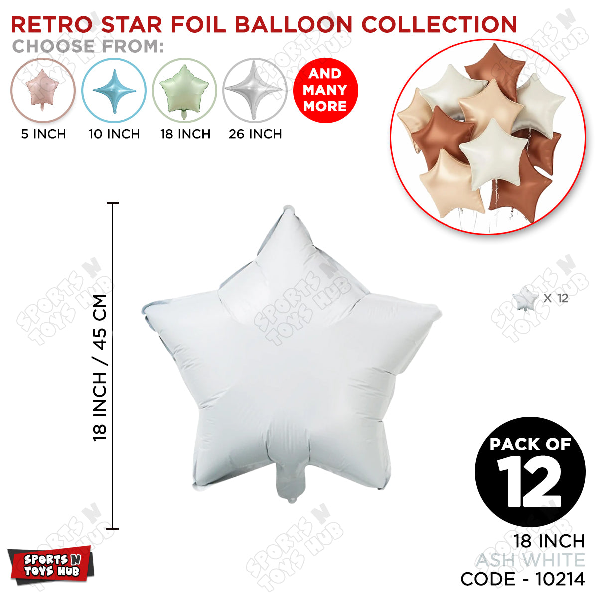 18 Inch - Retro Ash White Star Foil Balloon