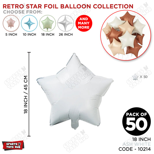18 Inch - Retro Ash White Star Foil Balloon