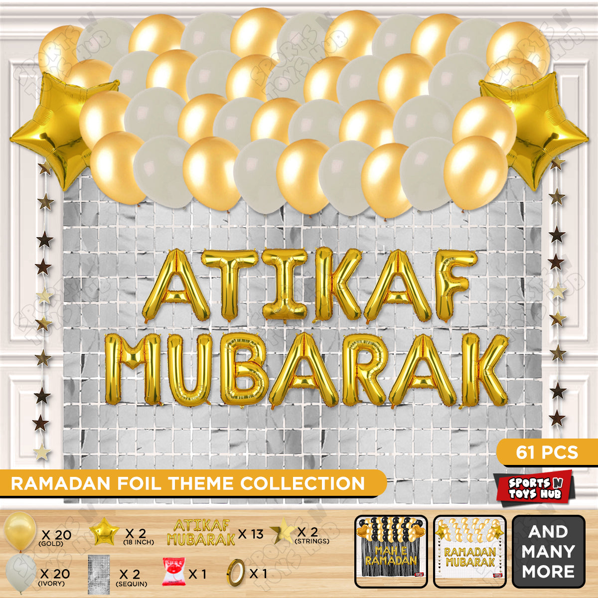 Atikaf Mubarak Foil Balloon Rectangle Curtain Theme Collection