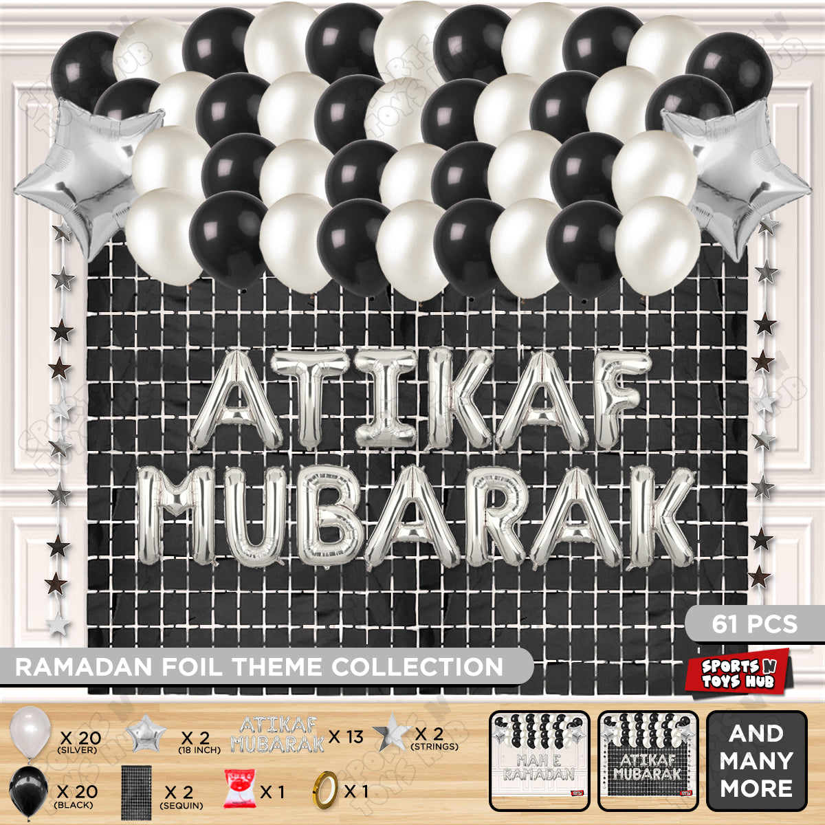 Atikaf Mubarak Foil Balloon Rectangle Curtain Theme Collection