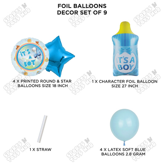 Baby Boy Feeder Foil Balloon Set - Pack Of 9
