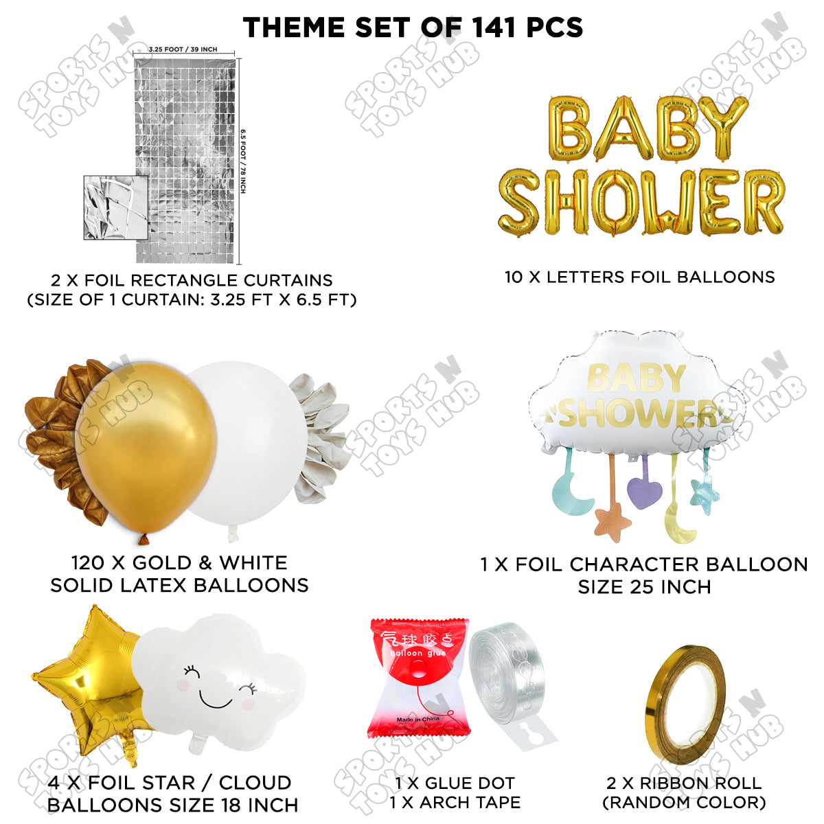 Baby Shower Cloud Foil Balloon Set With Happy Birthday Gold Color Foil Letter Arch Theme