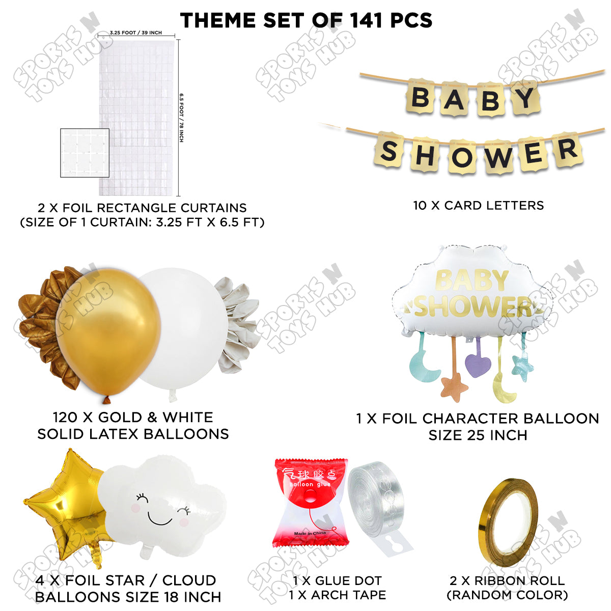 Baby Shower Cloud Foil Balloon Set With Happy Birthday Gold Card Banner Arch Theme, Birthday Party Decorations, Baby Shower Backdrop, Balloon Garland & Photo Booth Decor