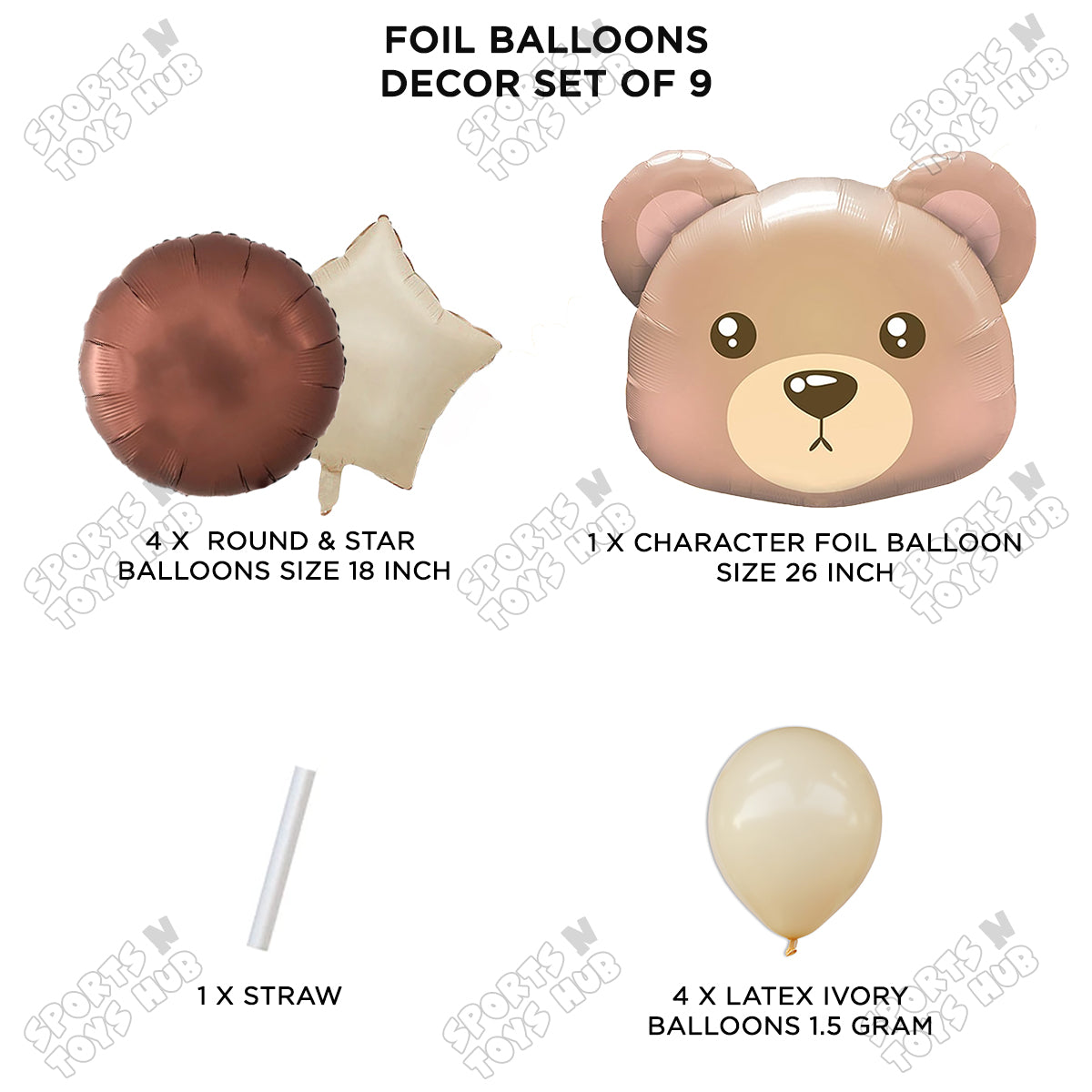 Bear Face Pack Of 9 Foil Balloon Set