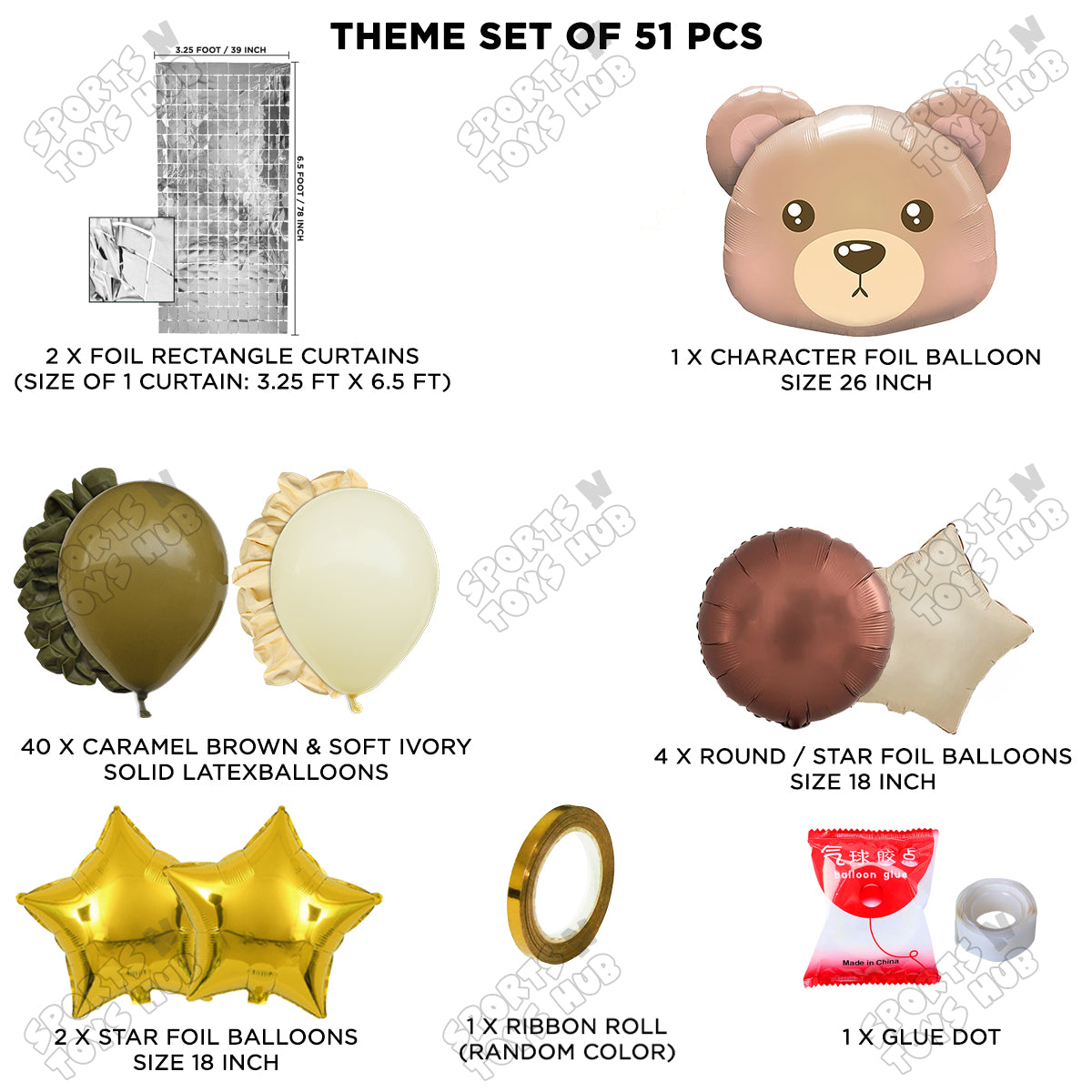 Bear Face Animal Character Foil Balloon Set Theme