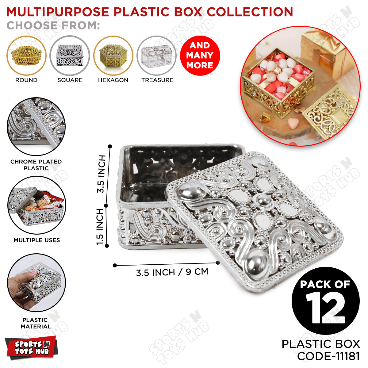 Plastic Square Shape Favor Gift Bid Box - Pack 12