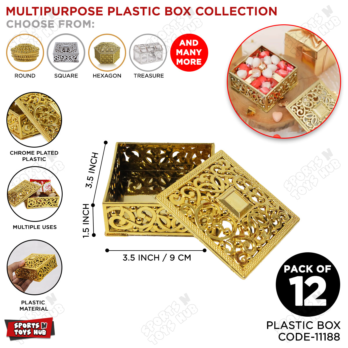 Plastic Hollow Style Favor Candy Plastic Gift Box - Pack 12