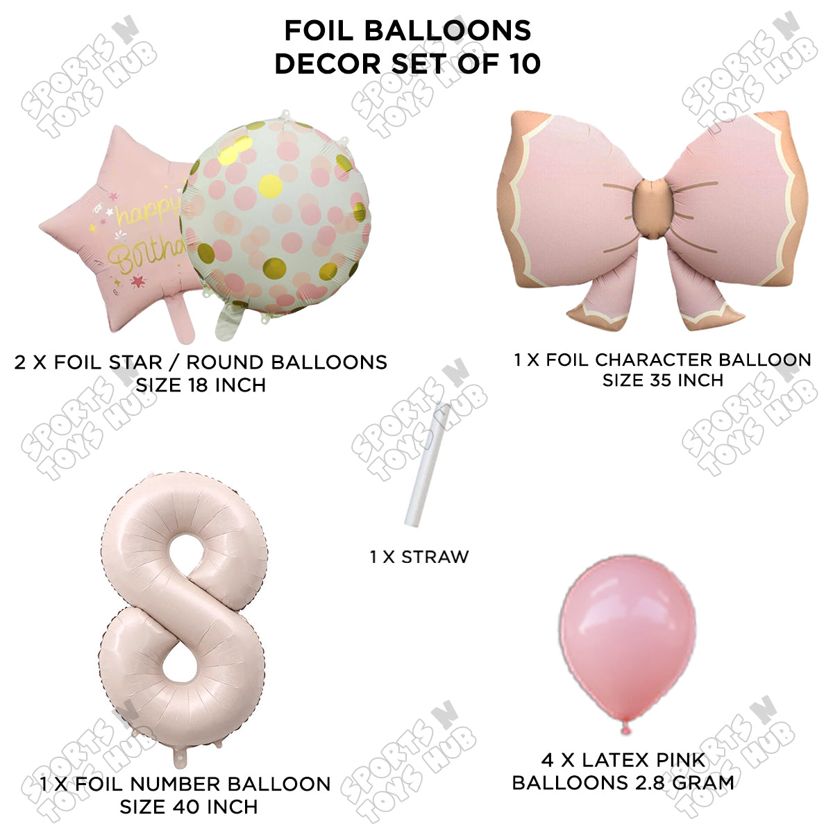 Pastel Matte Pink Bow Foil Balloons Pack of 10 – Baby Shower, Birthday Party & Baby Boy Decoration Supplies