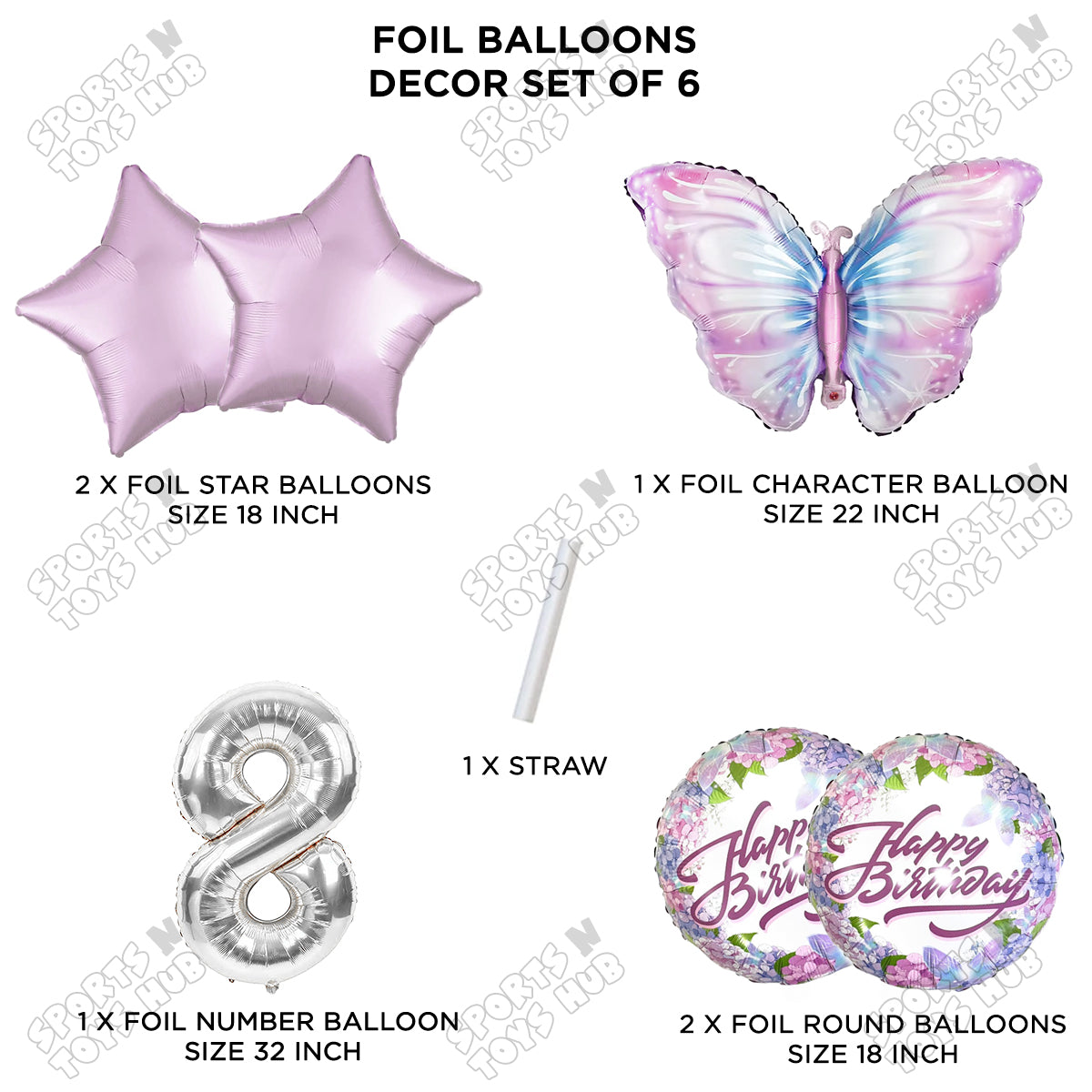 Butterfly Pack Of 6 Foil Balloon Set