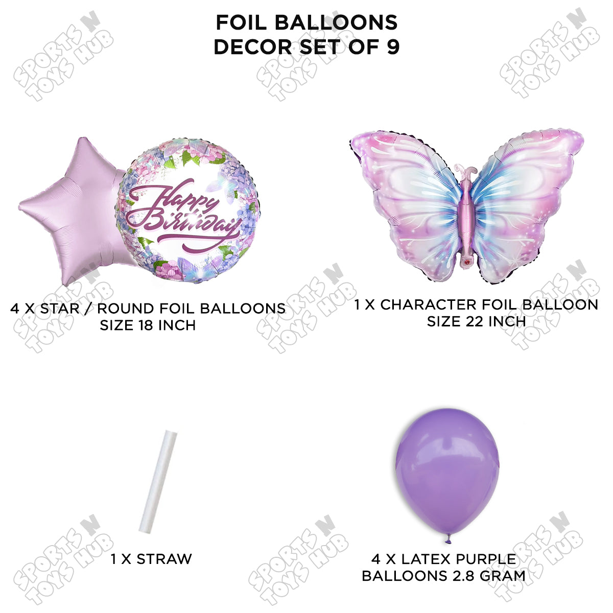Butterfly Pack Of 9 Foil Balloon Set
