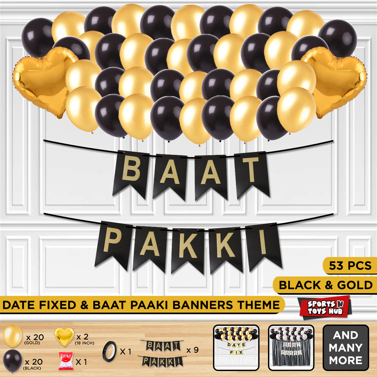 Baat Pakki Card Banner Theme - Black & Gold